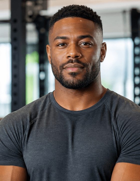 AI-generated avatar for Marcus, an AI coach persona — not a photo of a real person.